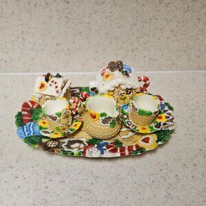 Vintage 90s Miniature Resin Tea Set - Wang International Traditions Gingerbread